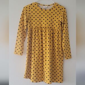 Hanna Andersson Yellow Dress with Navy Blue Heart Print, US Size 12, 150 cm